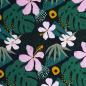 Preview: French Terry Blüten Monstera grün rosa